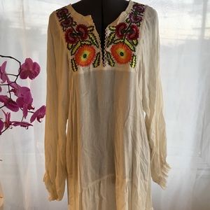 Cream summer dress with colorful embroidery